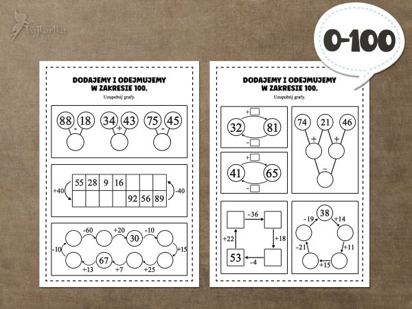 Zestaw: Grafy - dodawanie i odejmowanie w zakresie 100 - 4 pliki - obrazek 5