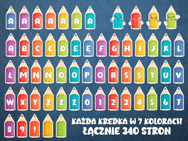 Alfabet dekoracyjny: Kolorowe kredki