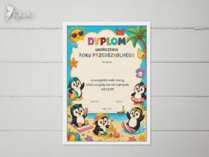 Dyplom ukończenia roku: Pingwinki na plaży